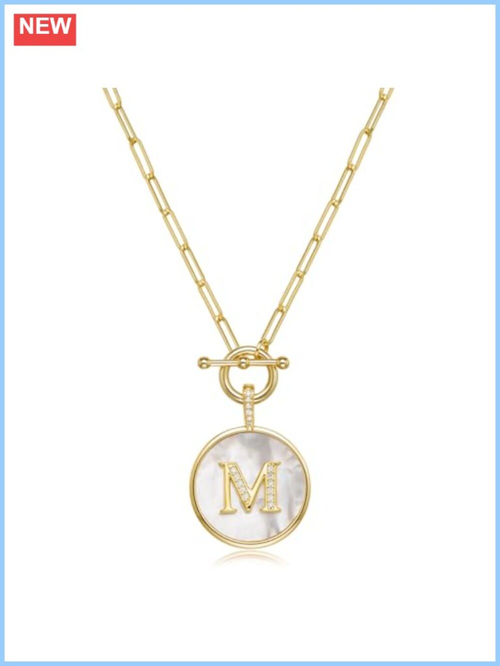 14K Gold Filled Initial Pendant Necklace, Reversible Mother of Pearl CZ